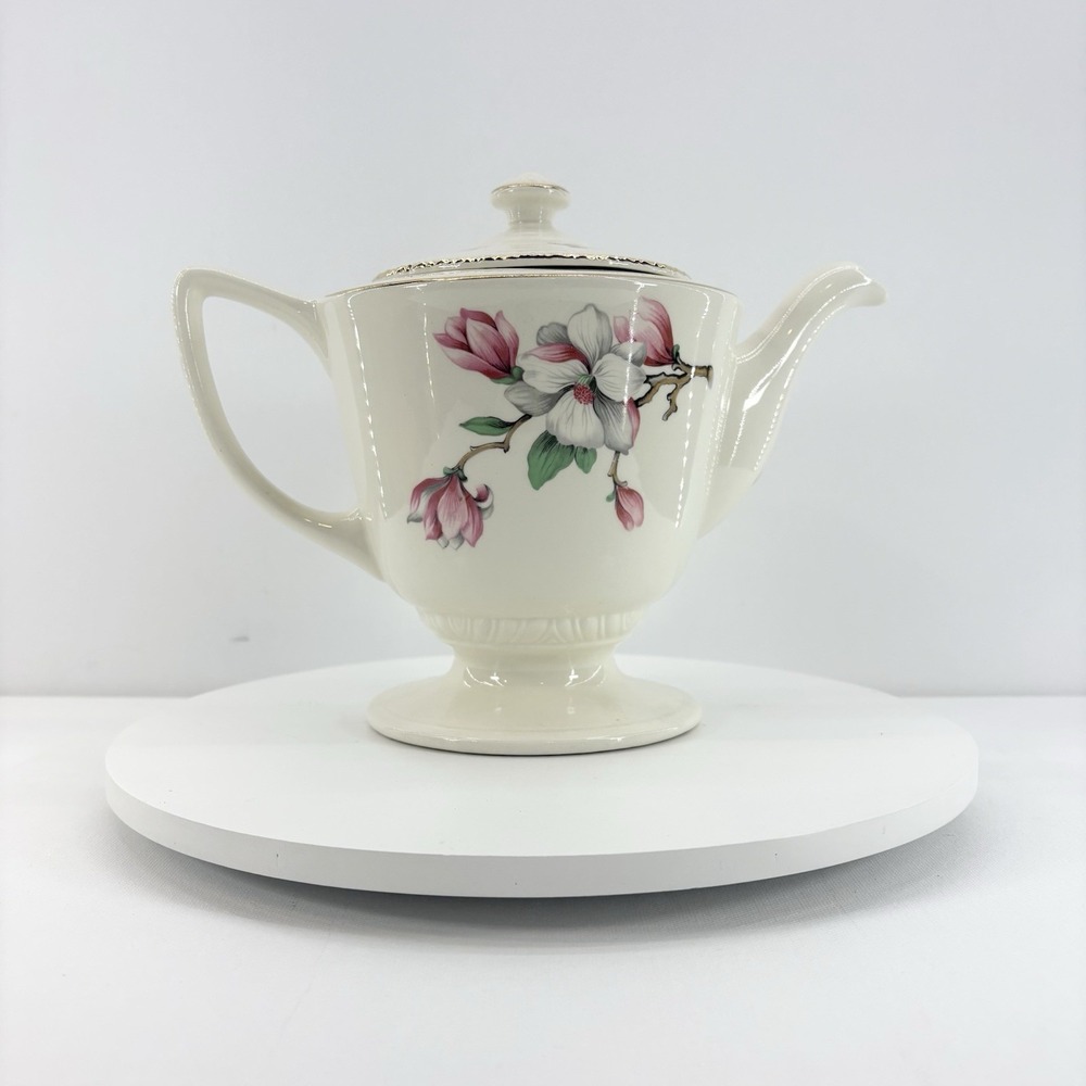 Homer Laughlin Dogwood Liberty Large Teapot With Lid Vintage Floral China‎ USA
